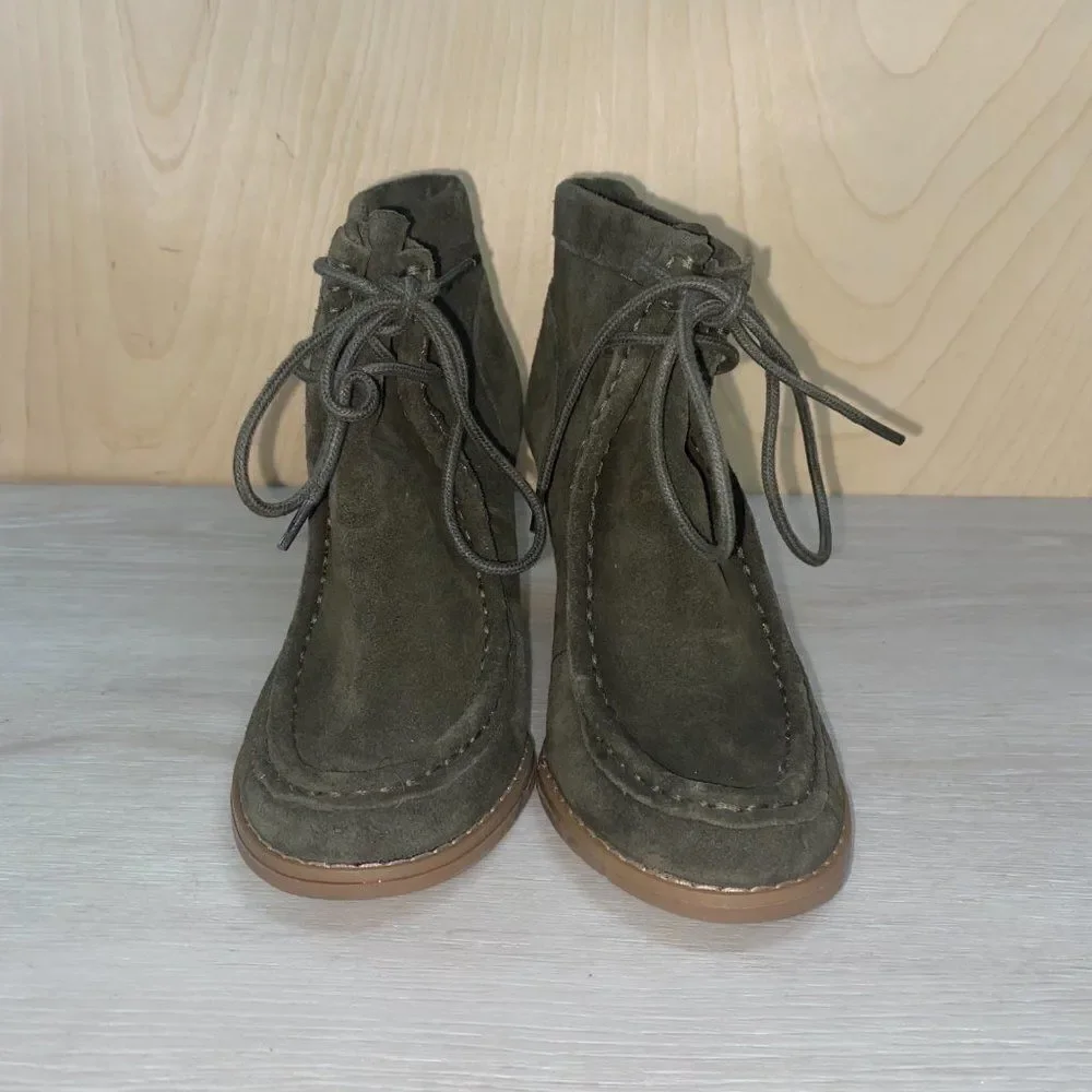 Lucky Brand Ysabel Moss‎ Green Lace Up Wedge 5.5